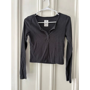 GAP Black Ribbed Long Sleeve Henley Tee 14